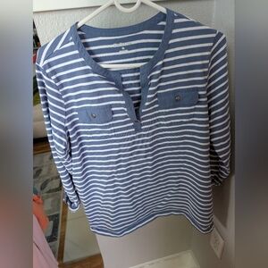 Kim Rogers Navy and White Striped Long Sleeve Tee